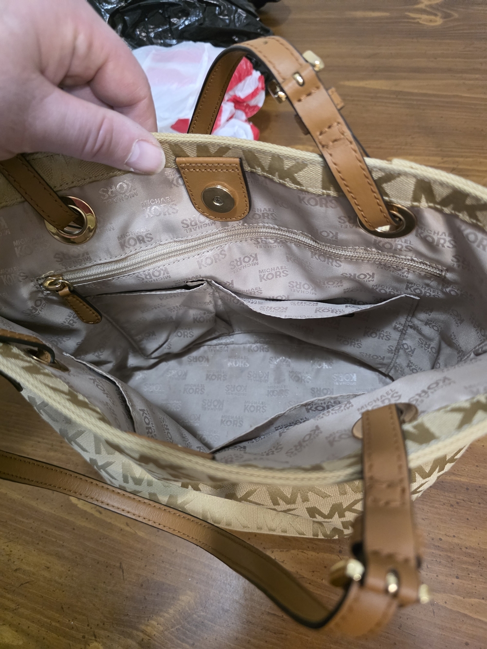 Michael Kors Beige/Tan MK Monogram Tote - Picture 12 of 12